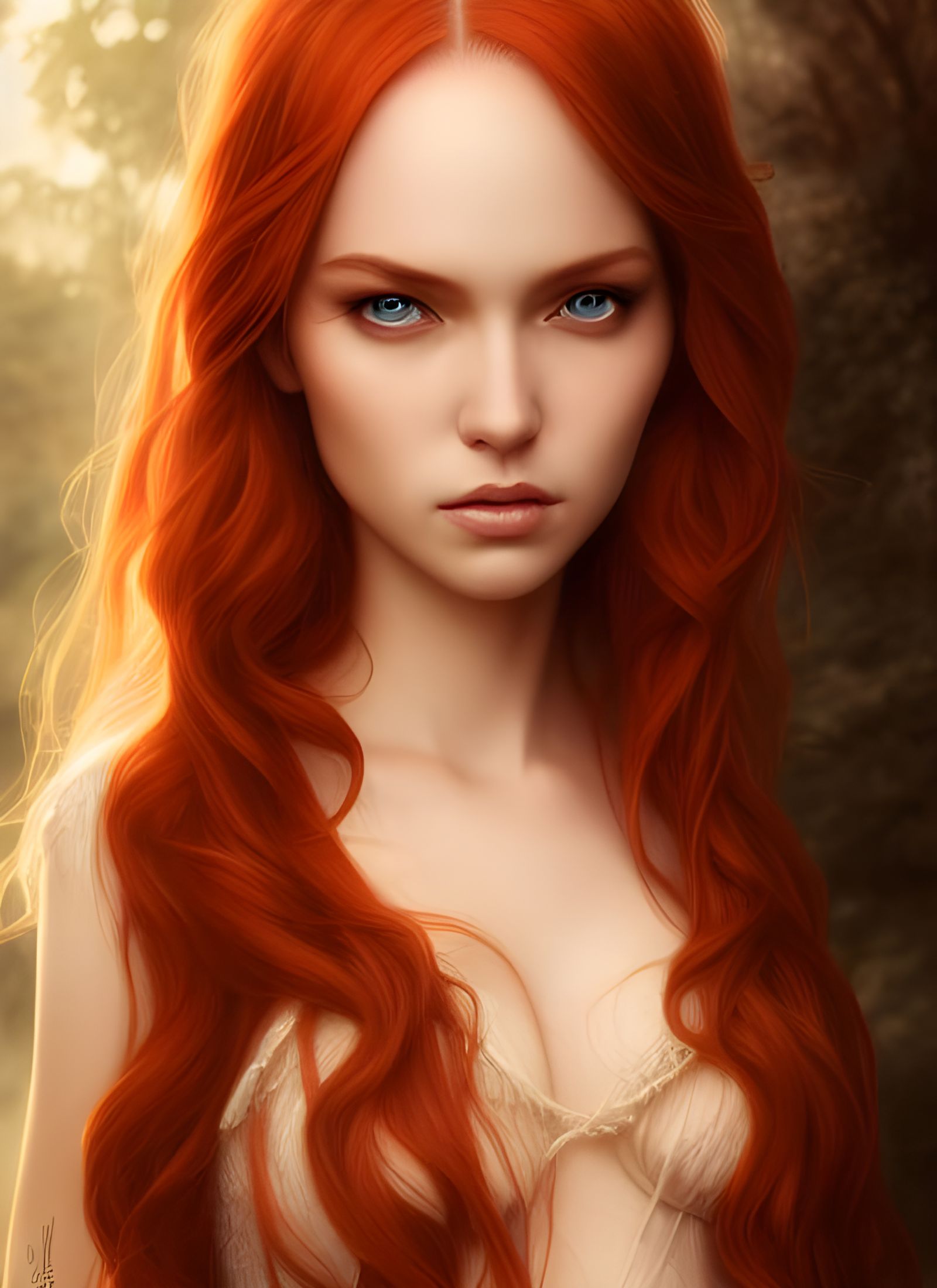 Redheaded Elven Goddess Portrait in Digital Illustration