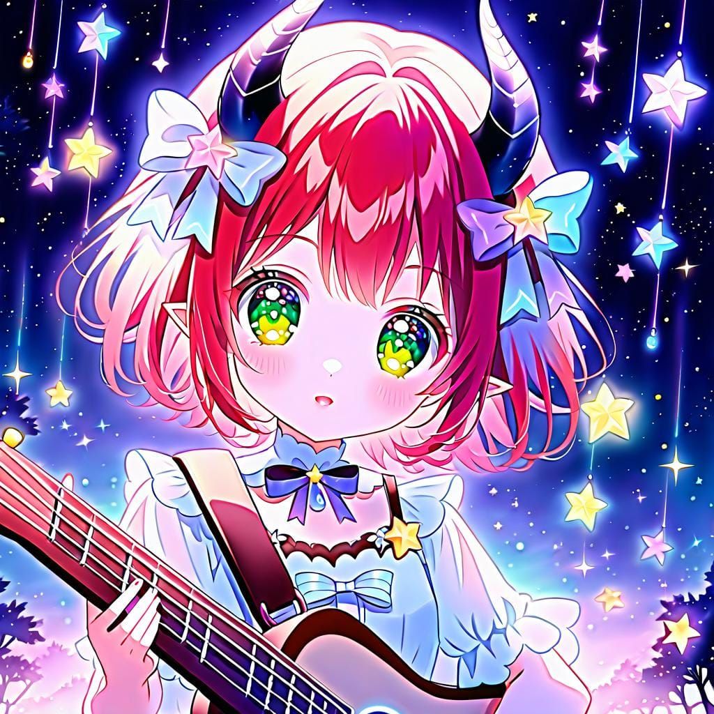 Cute Tiefling Girl in Anime Fantasy Forest