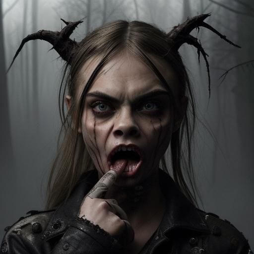 Demonic Cara Delevingne in Eerie Forest