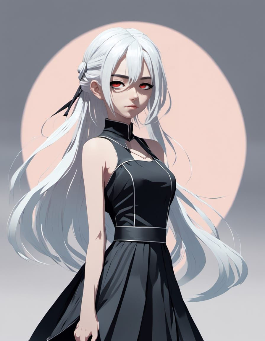Girl with White Hair, Black Dress and Blindfold
