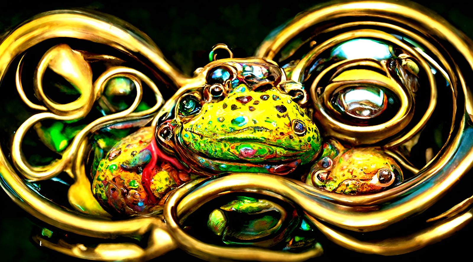 Ornate Golden Bullfrog in Hyperrealistic Style