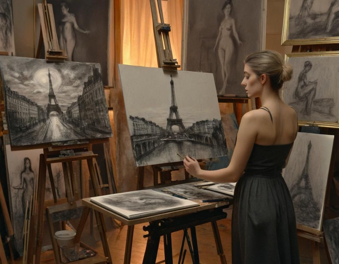 1800s Artist's Studio with Model in Paris