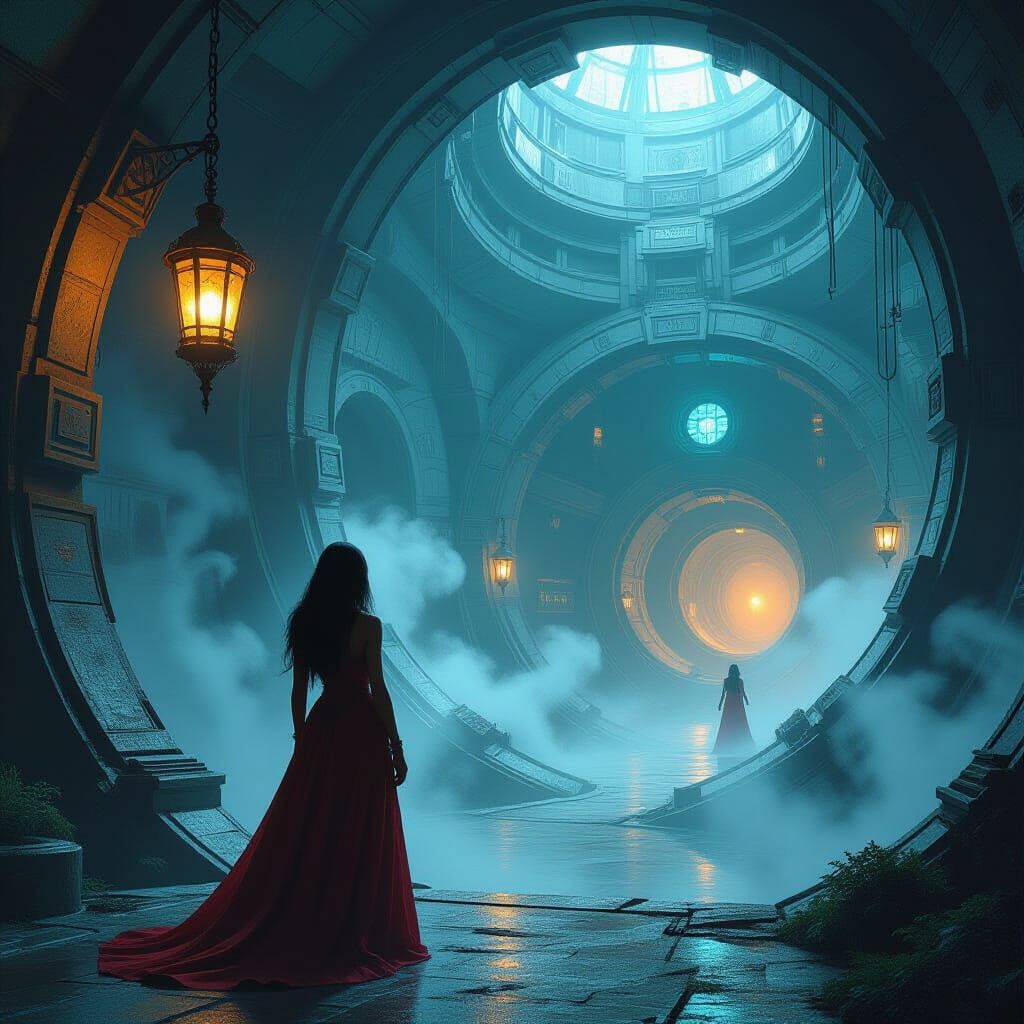 Druuna in Organic Labyrinth Illuminated by Lantern