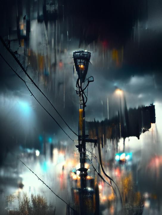 Impressionistic Street Light in the Rain