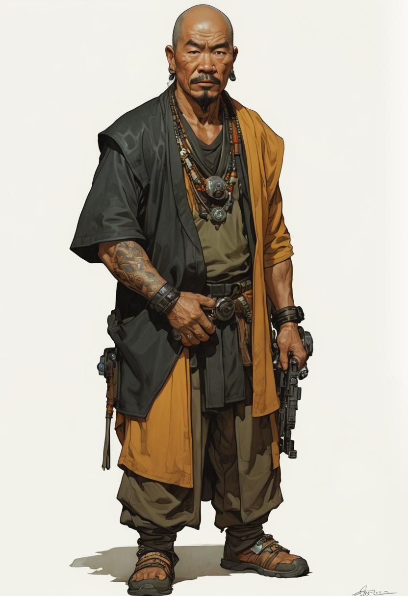 Sci-Fi Asian Triad Member Illustration in Fantasy Art Style