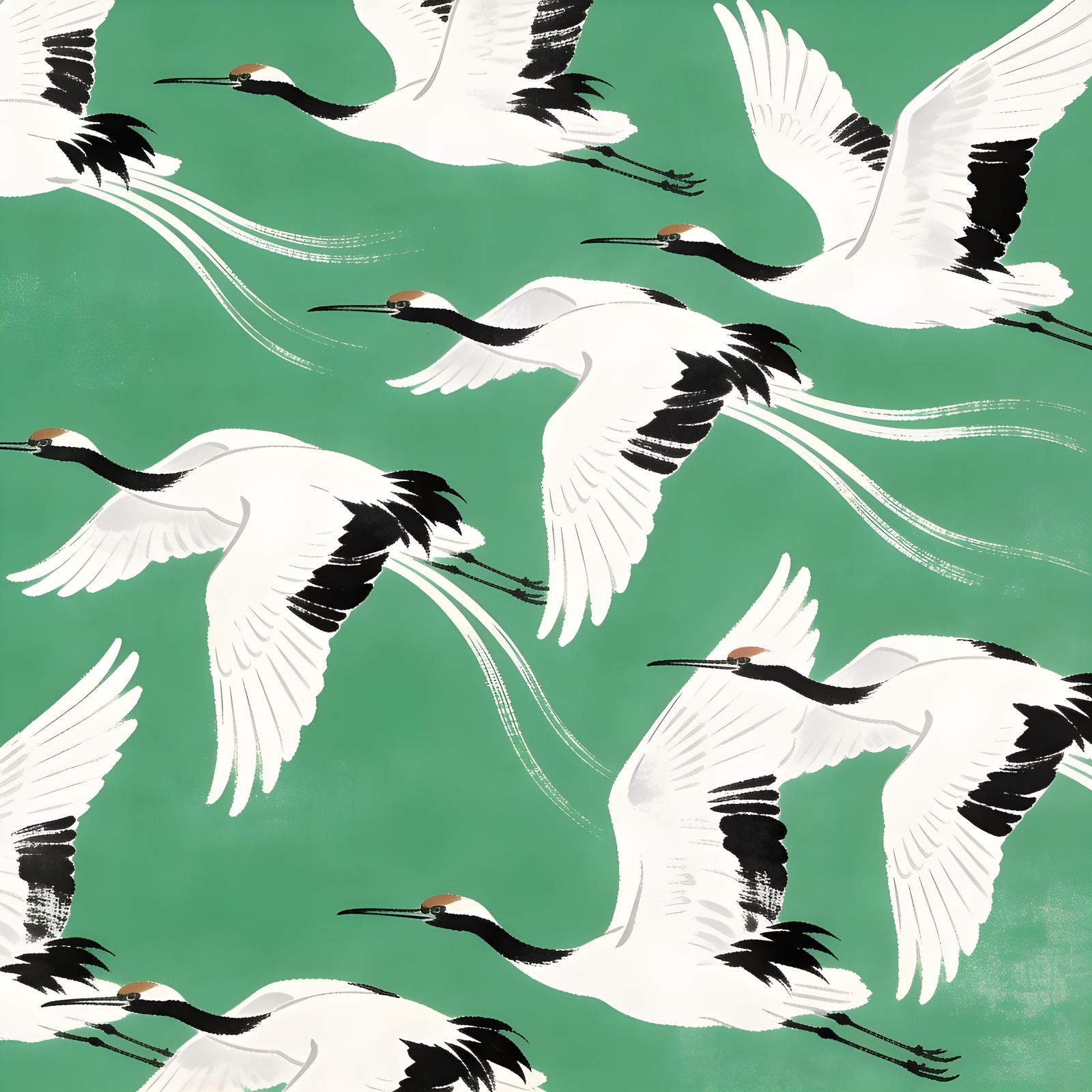 Flying White Cranes in Traditional Chinese Painting Style
