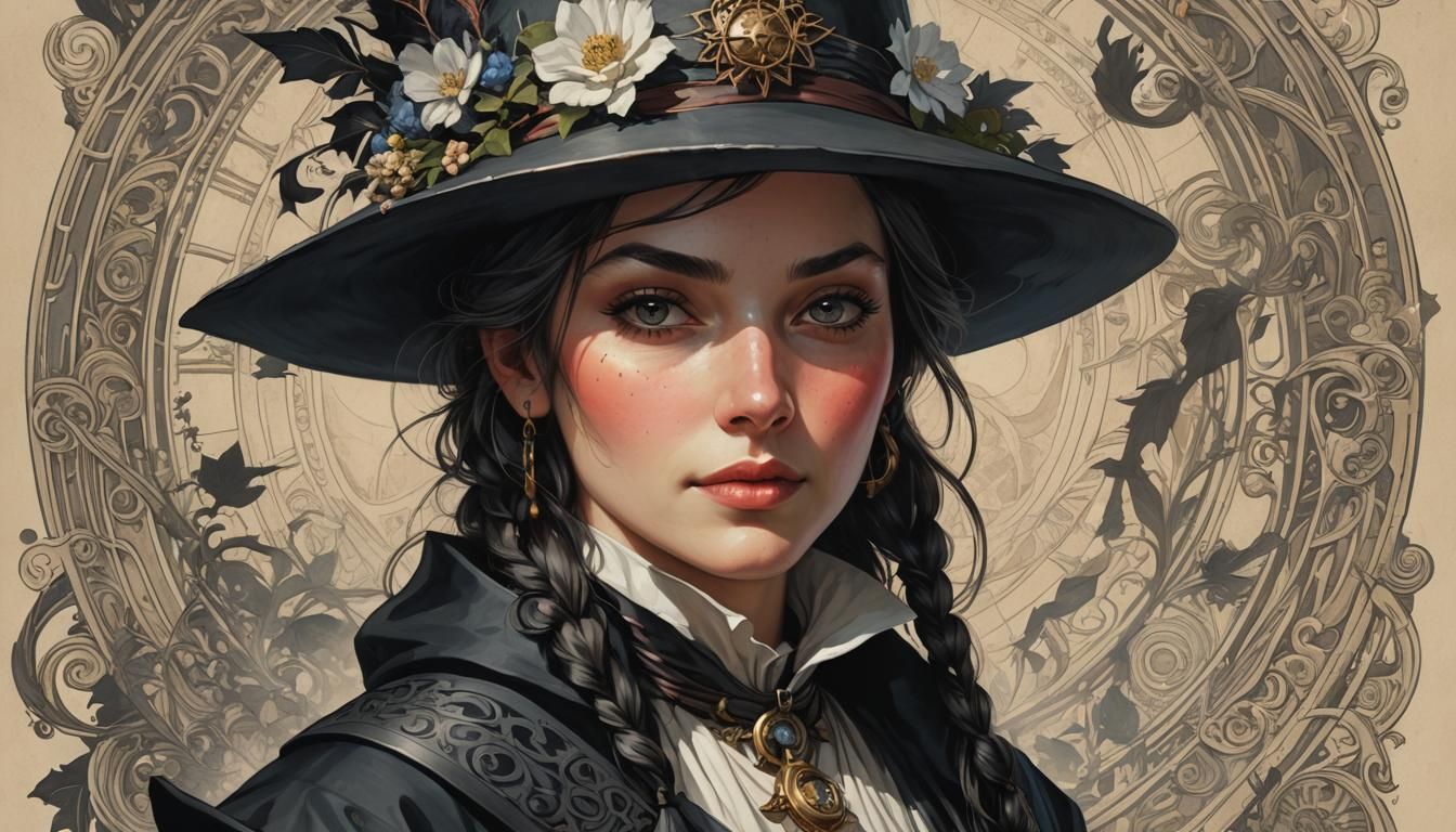 Pilgrim Woman in Psychedelic Digital Art