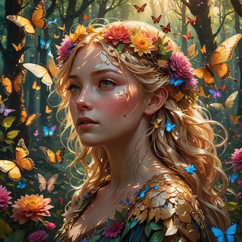 Golden Haired Maiden in Forest Clearing
