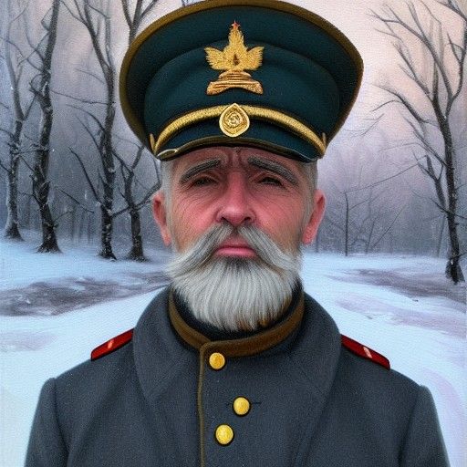 Elderly Man in Crimea War Uniform, Oil Painting