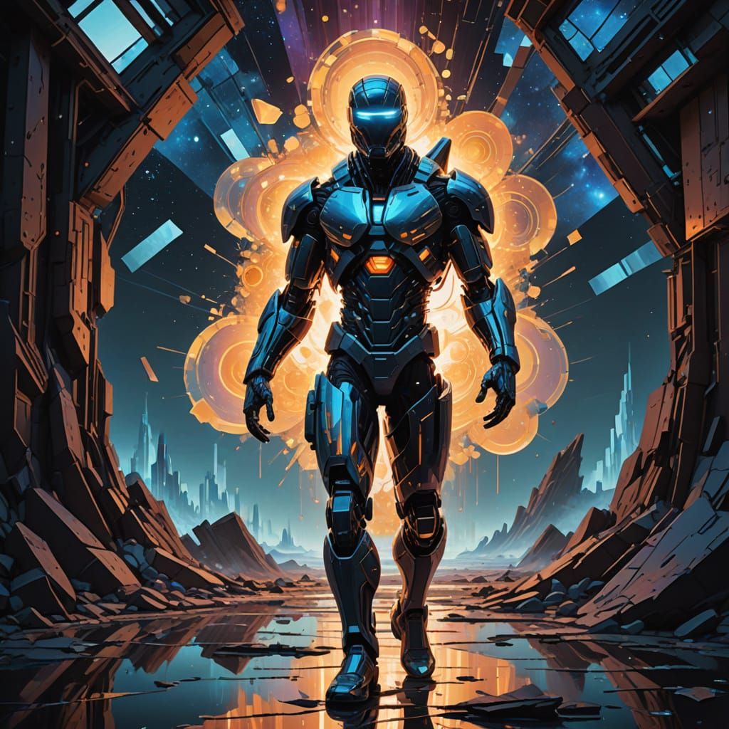 Surreal Cosmic Entity in Fractured Reality