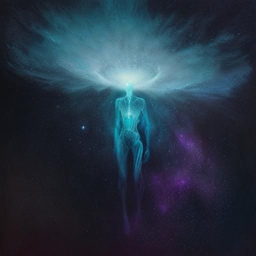 Lost Man in Astral Void: Surreal Acrylic Portrait