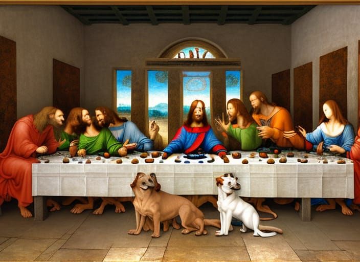 "The Last Supper" by Leonardo Da Vinci with dogs