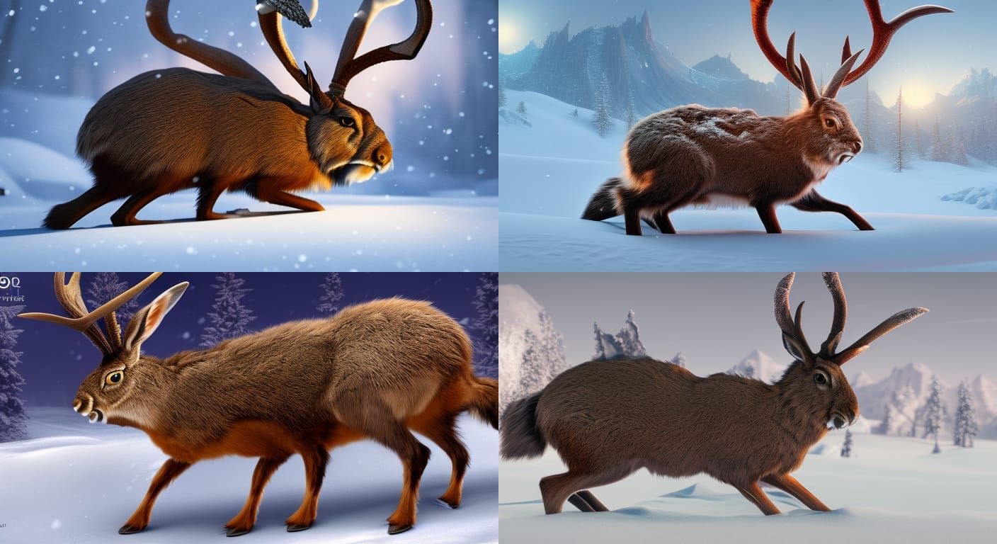 Jackalope with Winter Pelt in Snowy Scene