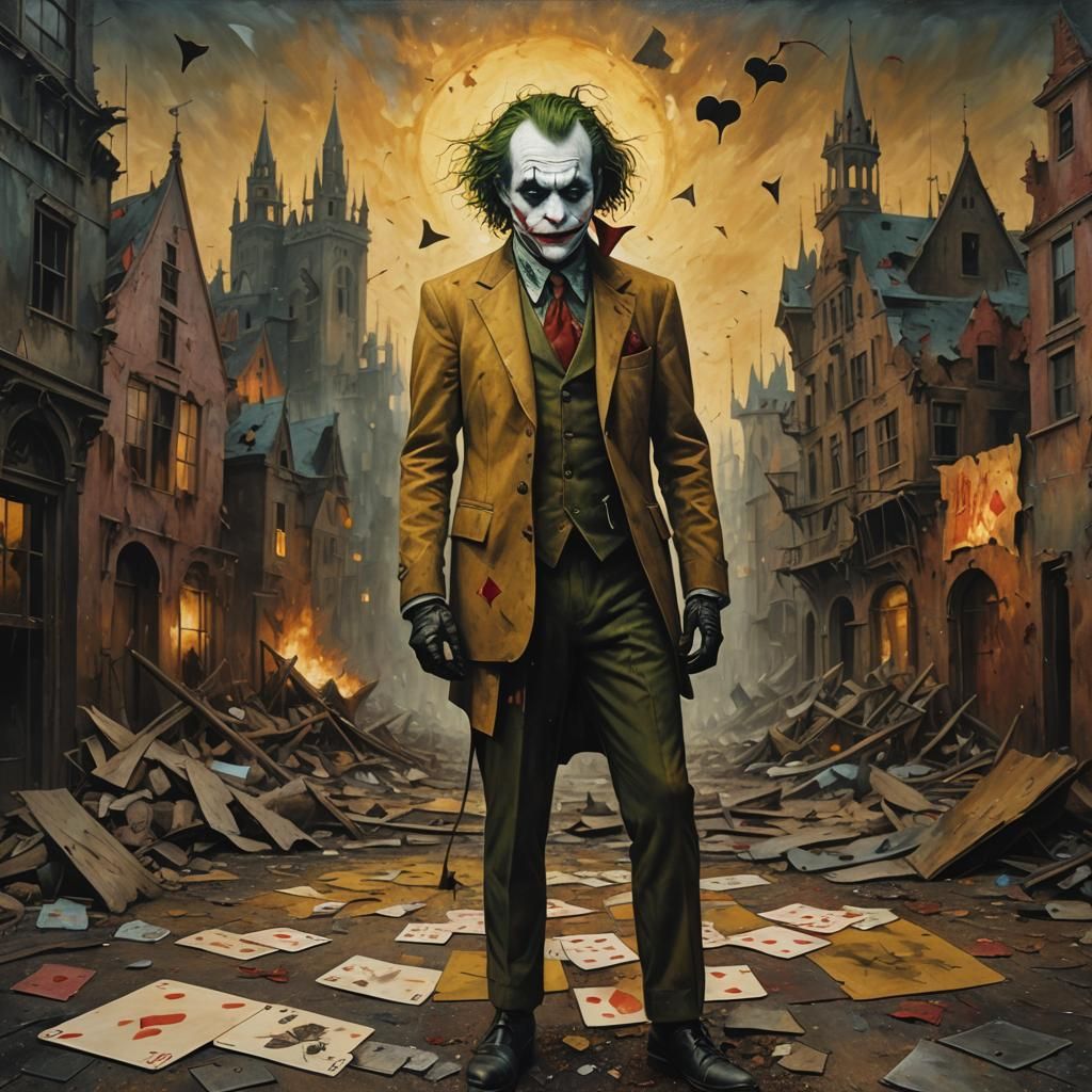 Joker in the style of Hieronymus Bosch a masterpiece, 8k resolution