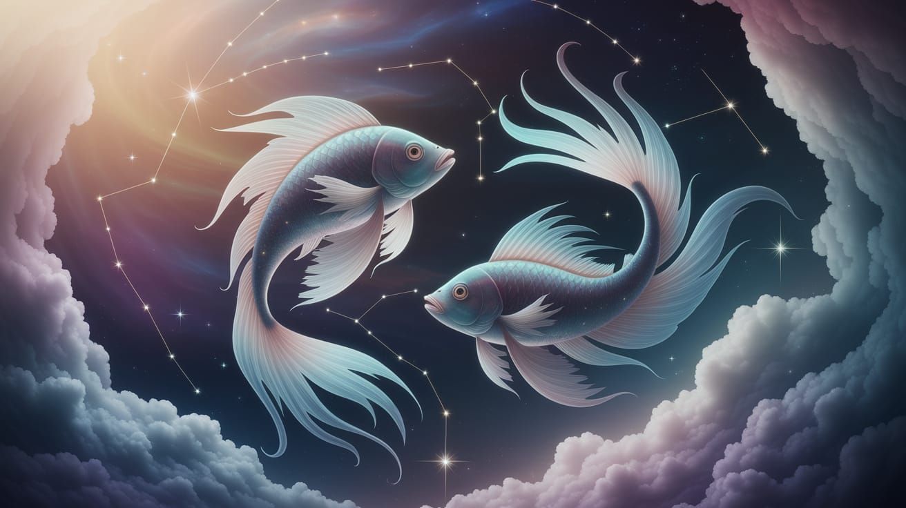 Surreal Celestial Fish Swim in Dreamy Space
