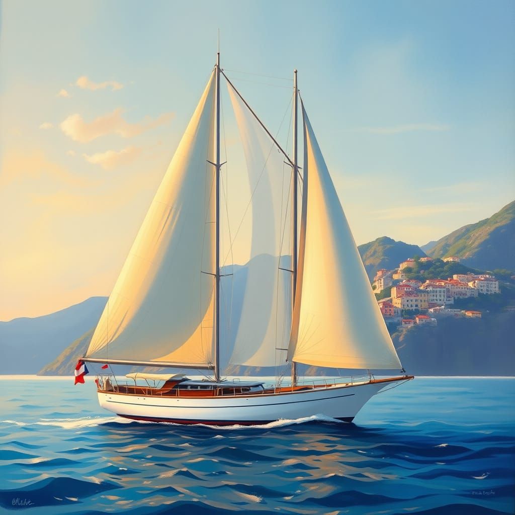 Italian Coast Sailing Yacht at Sunset