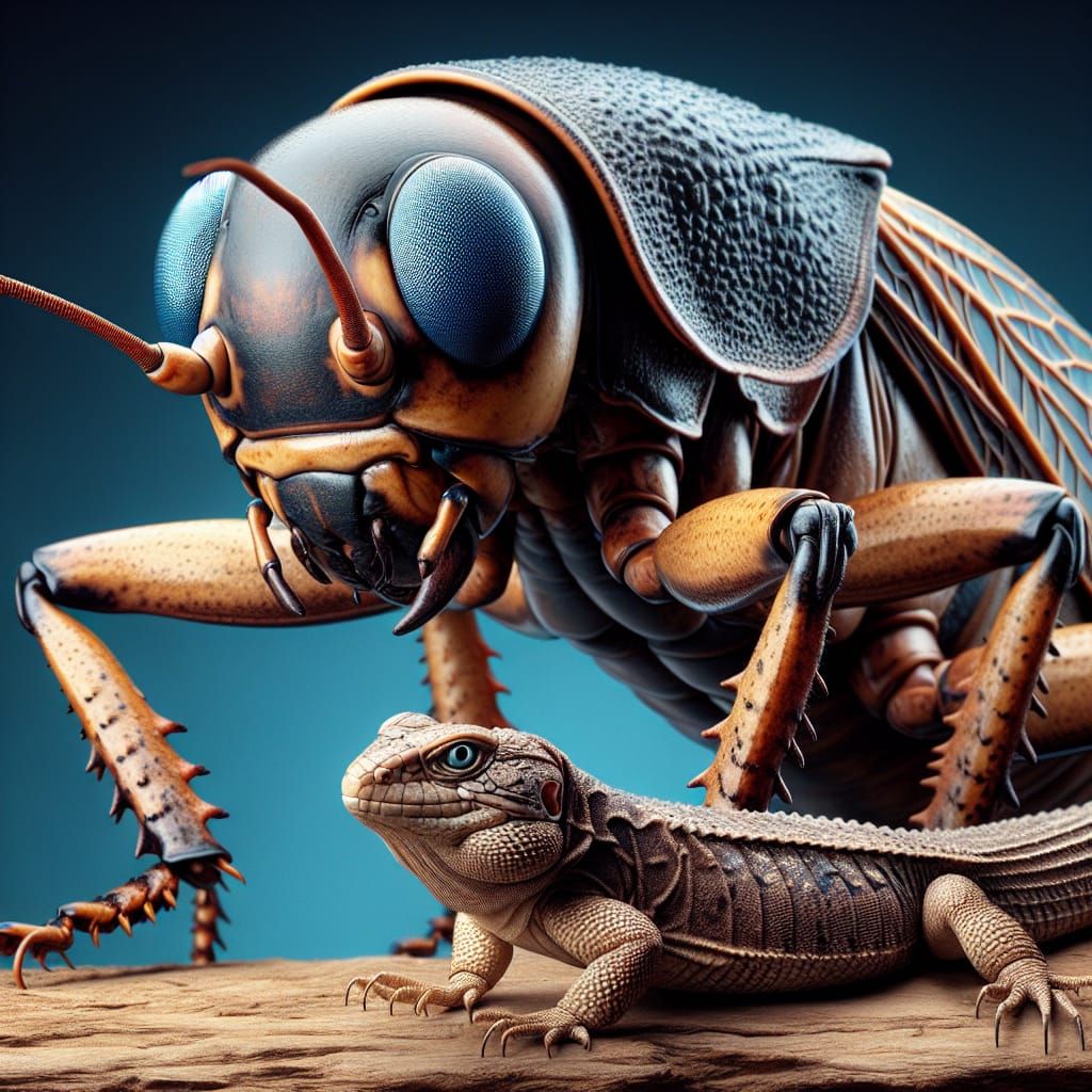 Giant Cricket and Lizard in Natural Habitat