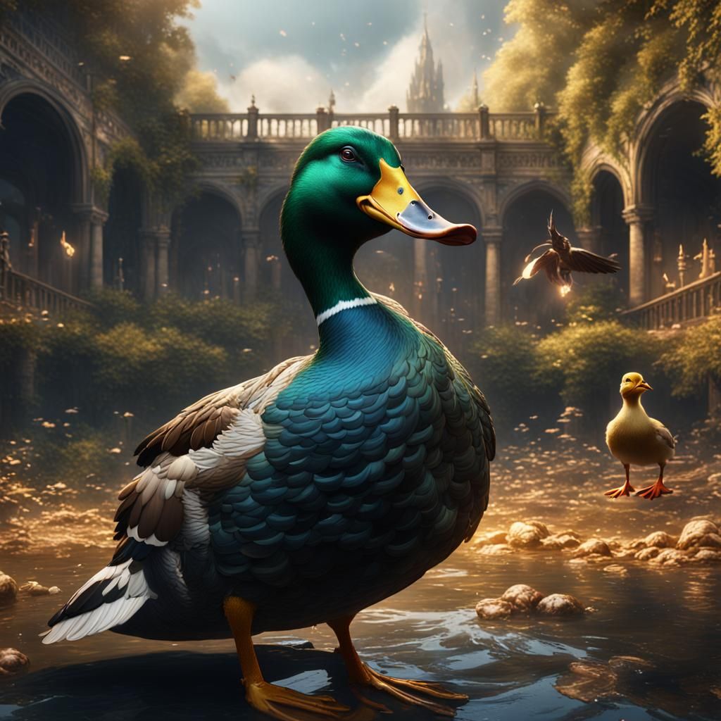 Dignified Duck Addresses Public in Detailed Matte Painting