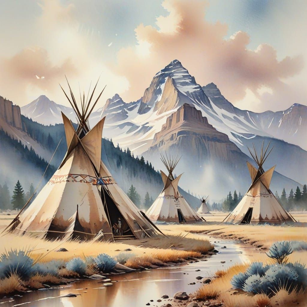 Native American Scene in Dreamy Vintage Style