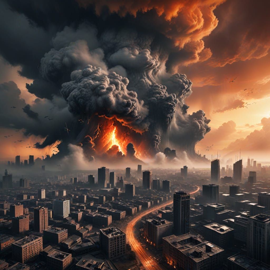 Ominous Death Cloud over Apocalyptic City in Dark Fantasy St...
