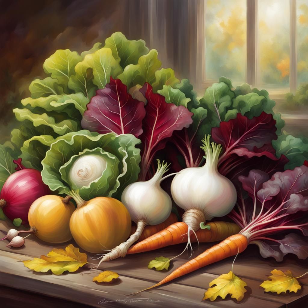 Autumn Harvest Still Life in Hyperrealistic Style