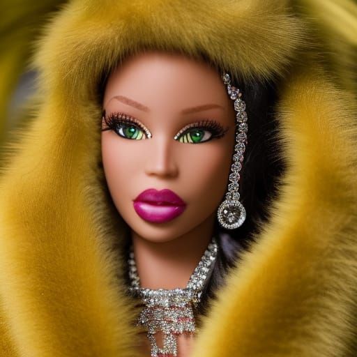 Glamorous Barbie in Yellow Fur Coat, Christmas Scene