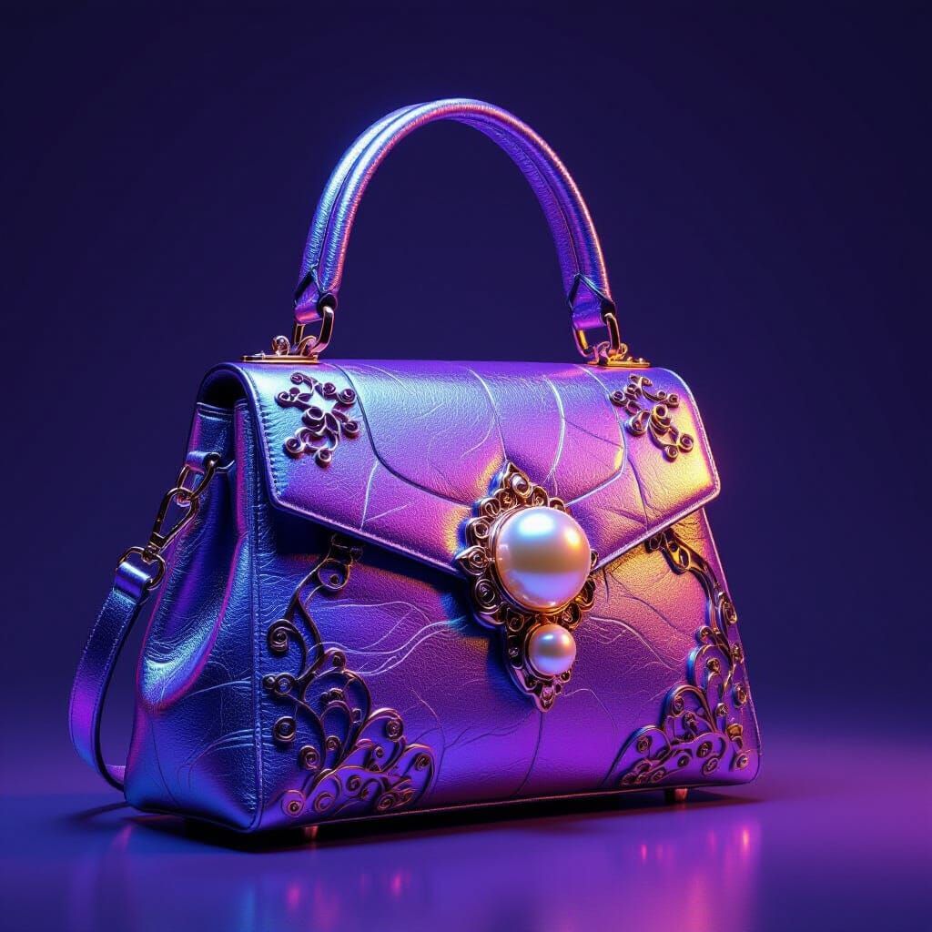 Iridescent Geometric Handbag Design in Digital Art