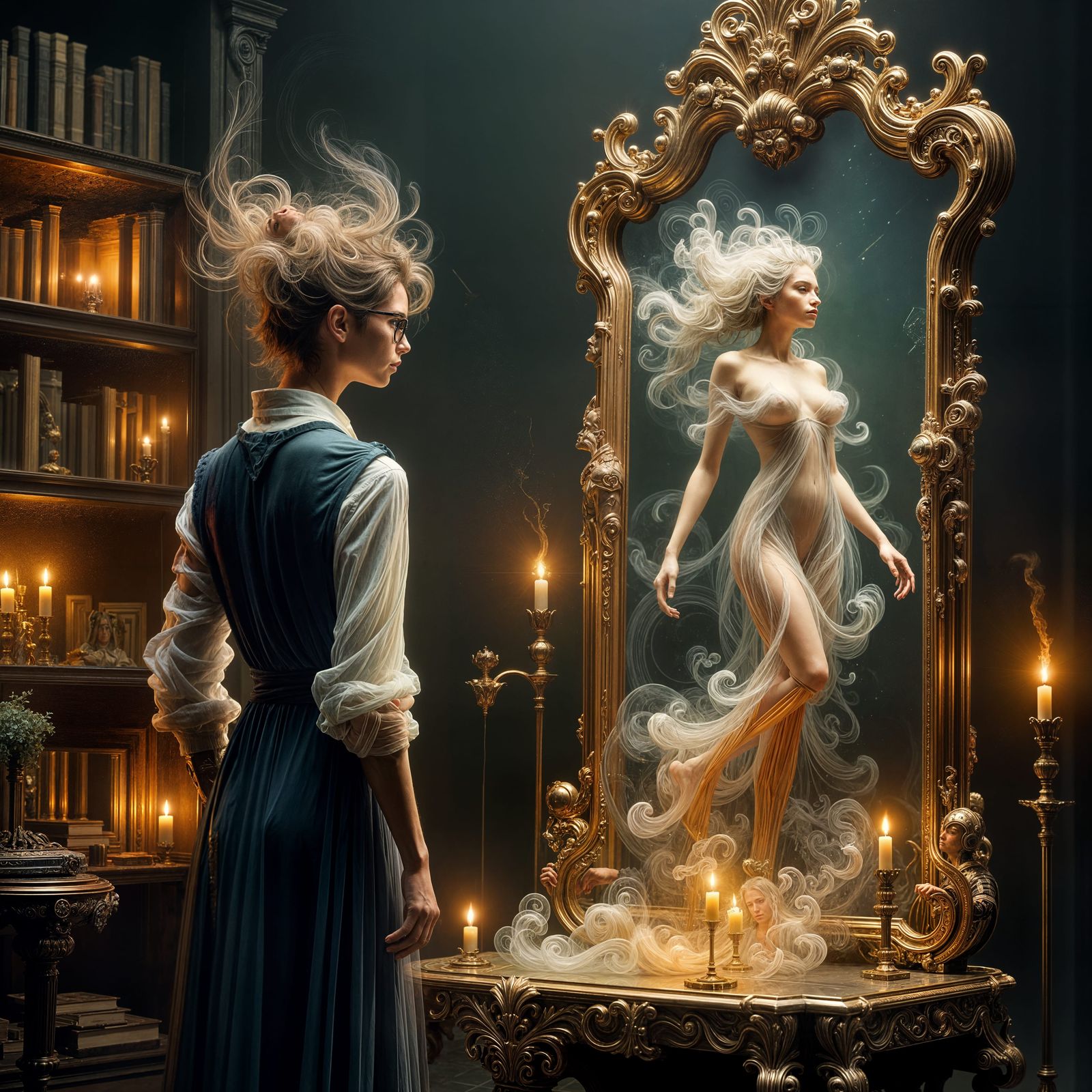 Ethereal Spirit Guide Encounter in Dark Academia Style