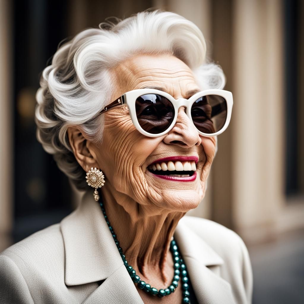 Stylish old woman laughing
