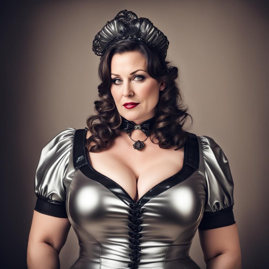 Curvy Woman in Latex Maid Outfit