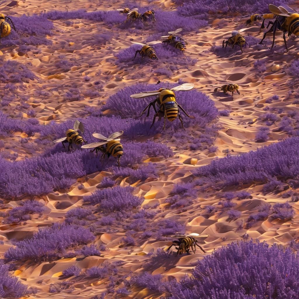 Surreal Honeycomb Desert with Mechanical Bees