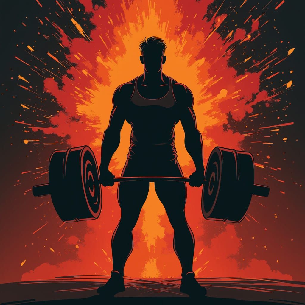 Muscular Figure Lifting Weights in a Dramatic Gradient Backg...