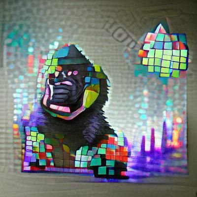 gorilla techno bokeh cubist holographic pixel art