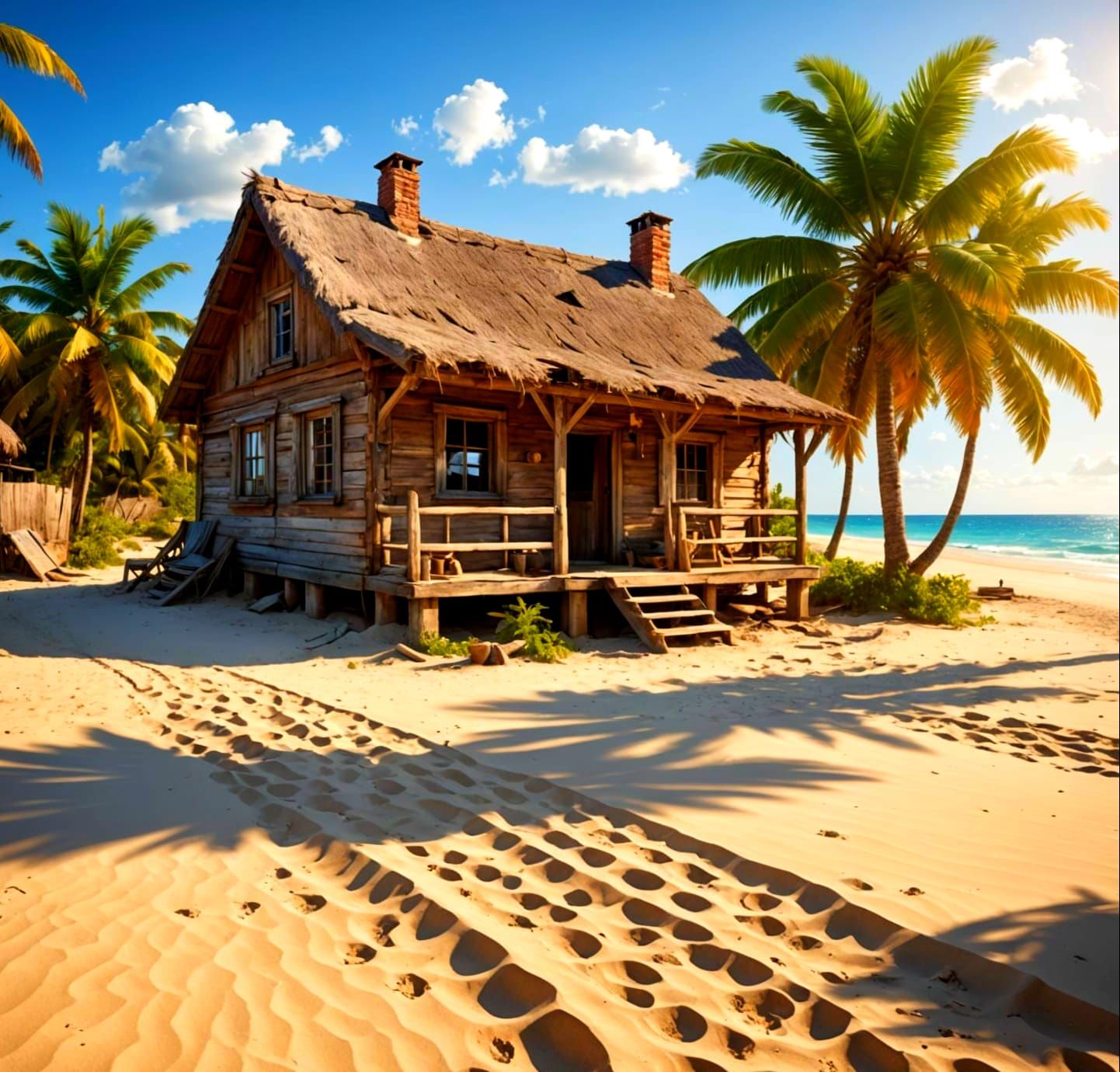 Dilapidated Cottage on a Tropical Beach in Kiribati