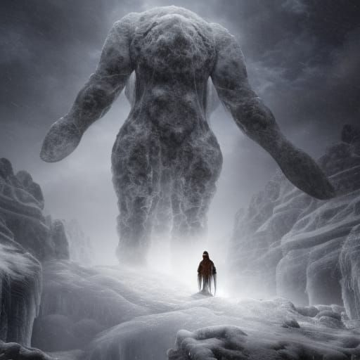 Epic Ice Golem Emergence: Digital Matte Painting