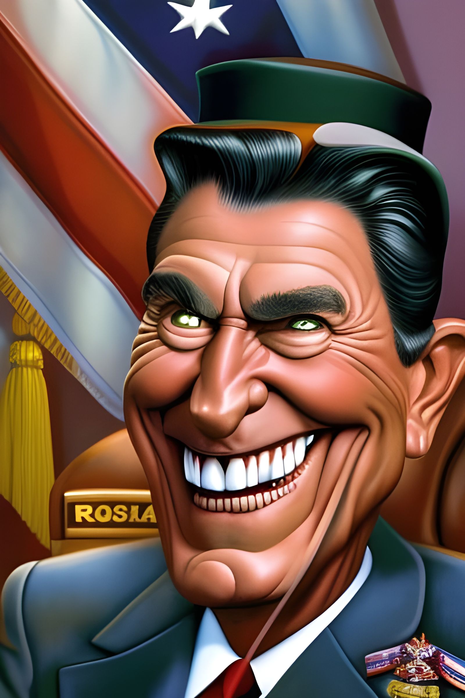 Ronald Reagan as Satanic Demon in Pixar Style