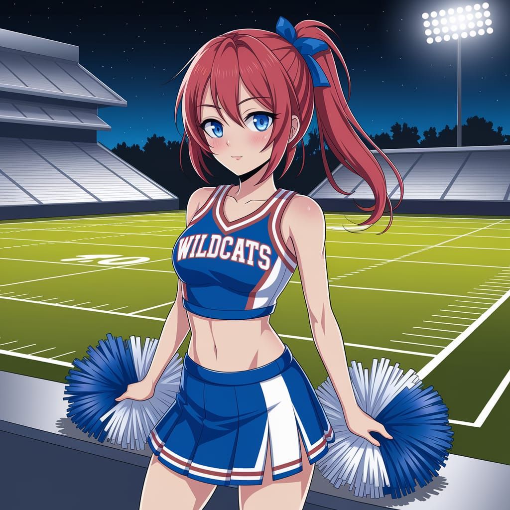 Anime Cheerleader Posing at Night