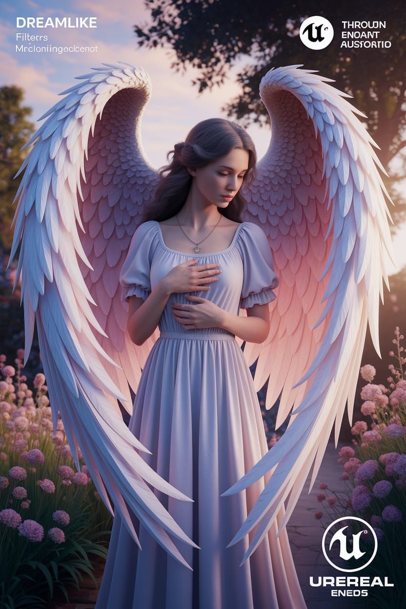 Angel Shields Woman from Ethereal Light in Dreamlike Impress...