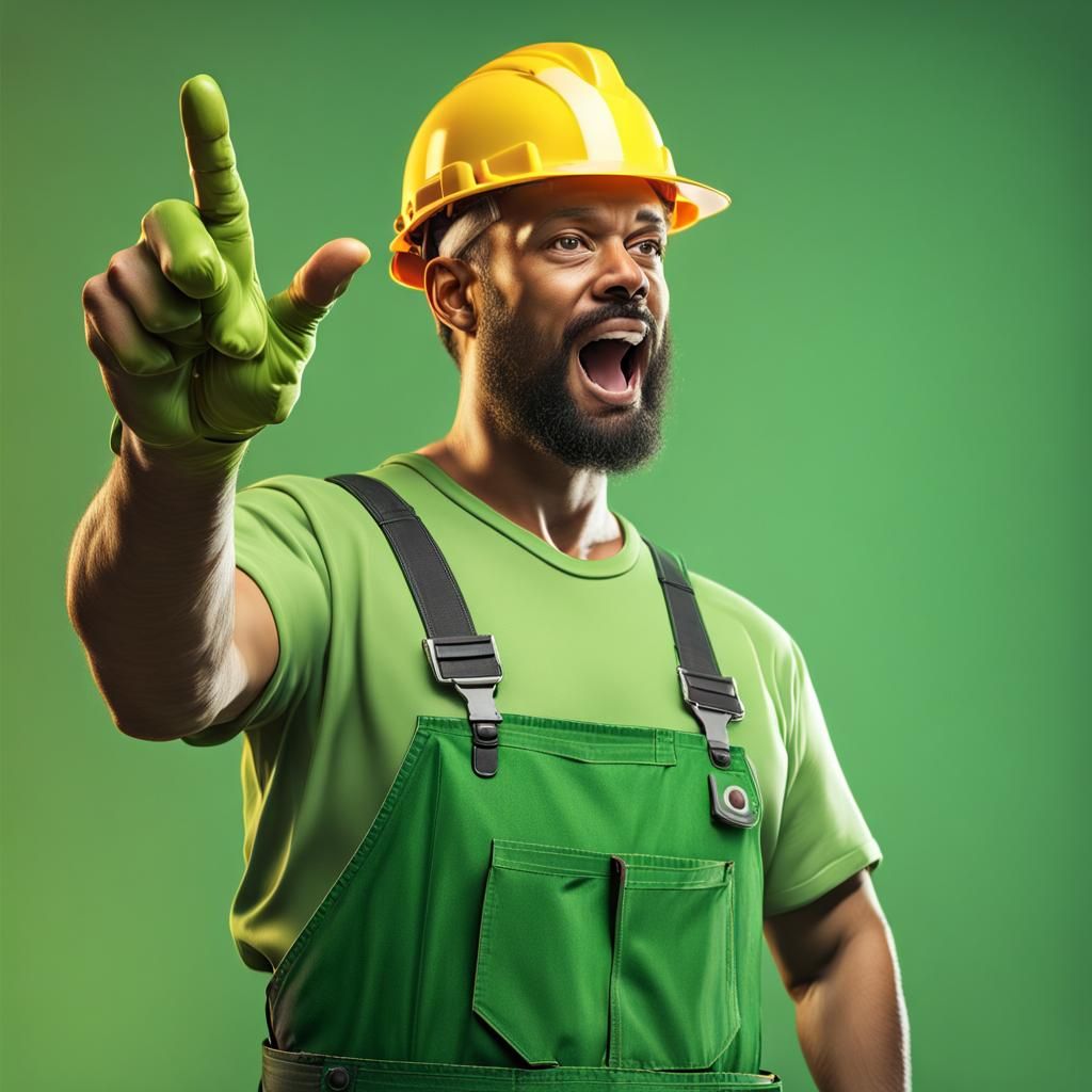 Construction Worker in Overalls Pointing: Hyperrealistic Con...