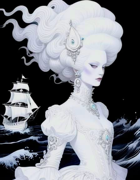 Glamorous Lady with Baroque Hairstyle in Manga Style