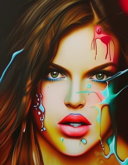Hyperrealistic Woman Portrait with Graffiti Art