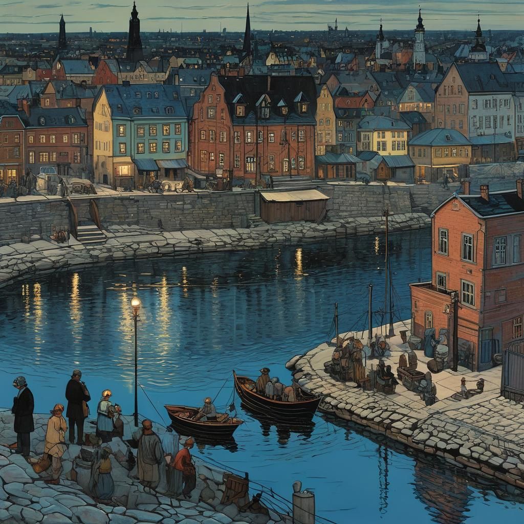 Stockholm 1920: Vivid Acrylic Scene