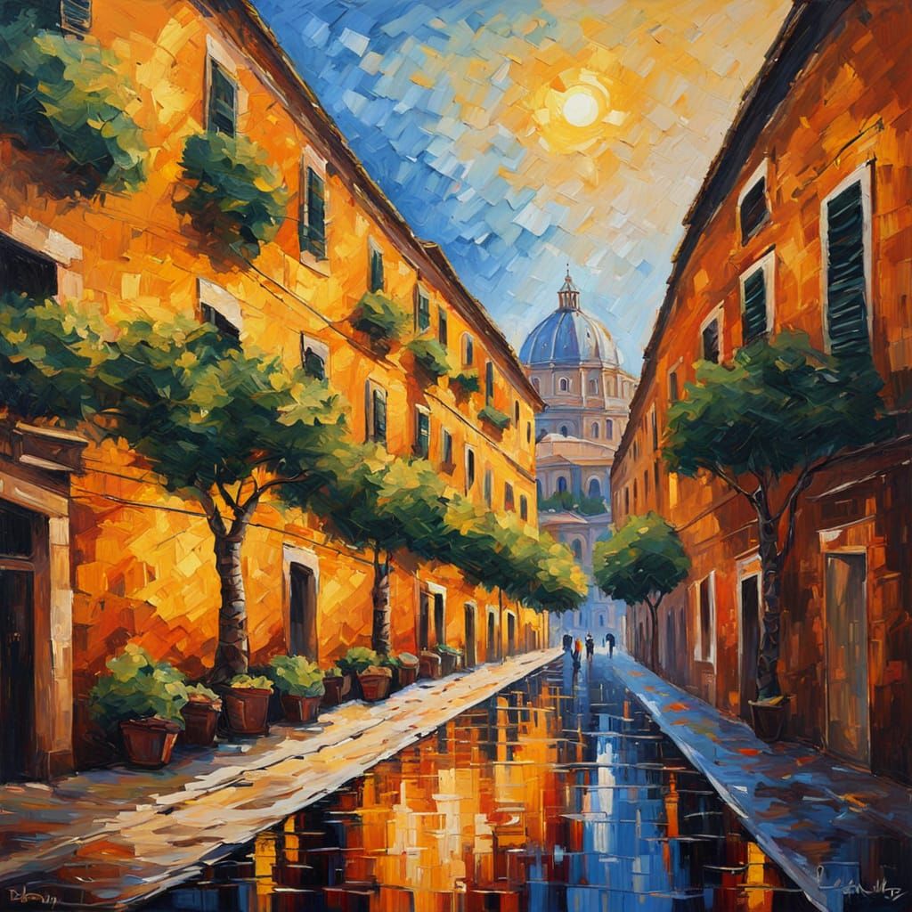 Rome Cityscape in Expressionist Oil Painting Style