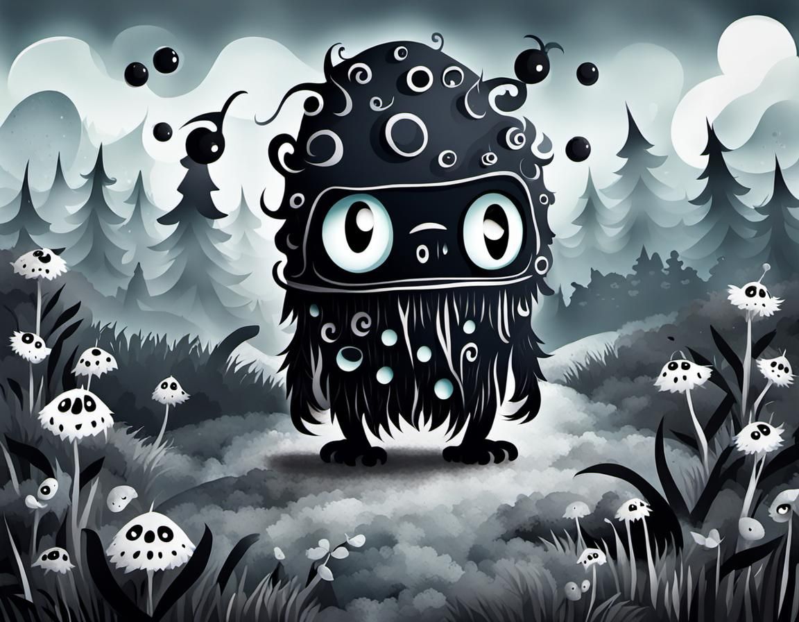 Cute Shadow Monster in Naive Watercolor Illustration