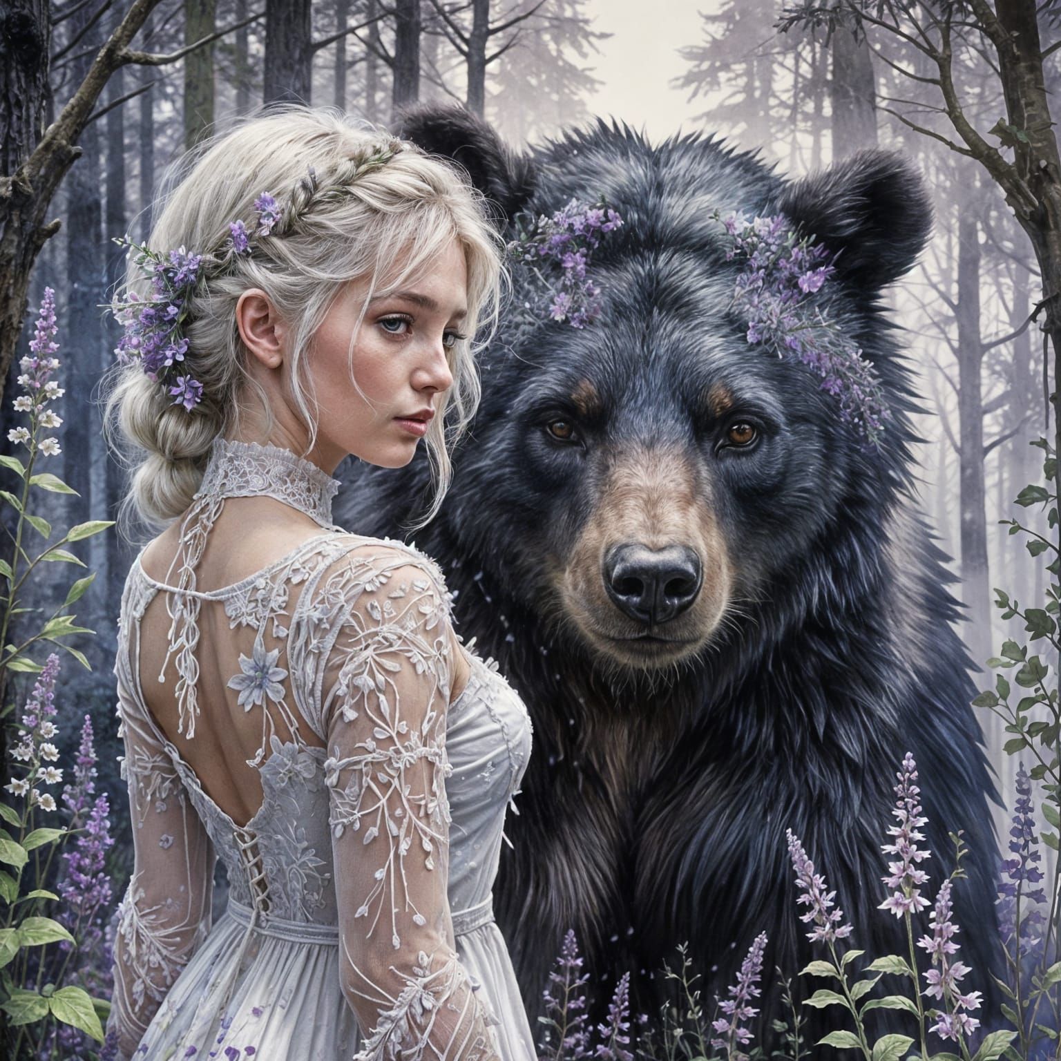 Ethereal Watercolor Portrait of a Young Woman in Whimsical W...