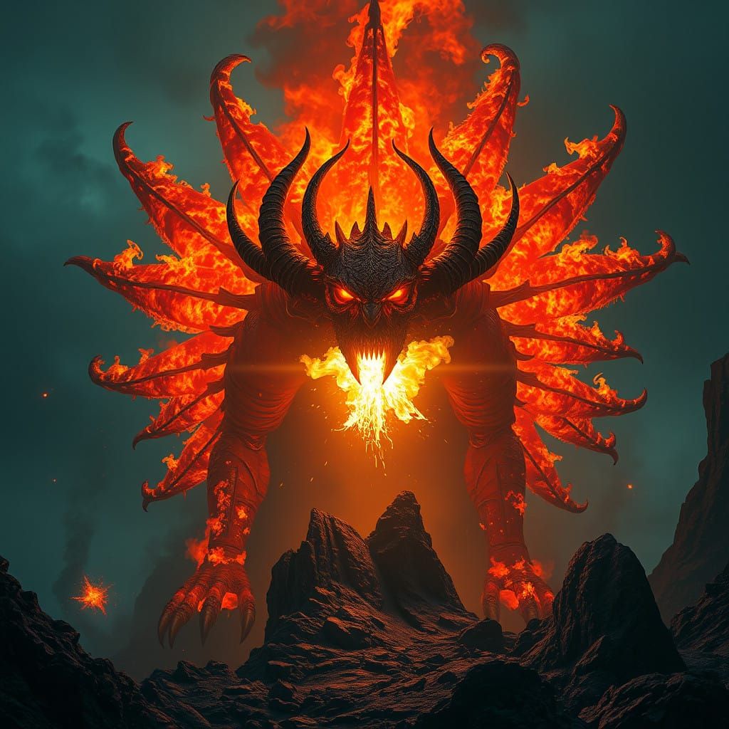 Mystical, Fire-Breathing Creature in Epic, Dark Fantasy