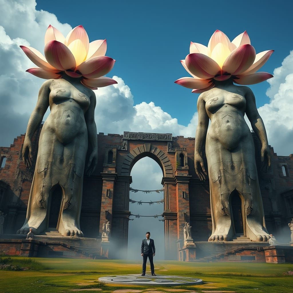 Majestic Stone Figures in Surreal Dreamscape