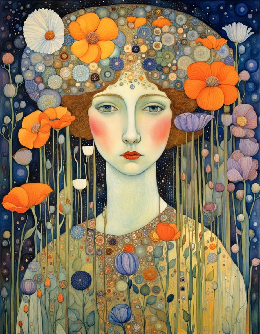 Fantastical Floral Fairy in Klimt-Inspired Style