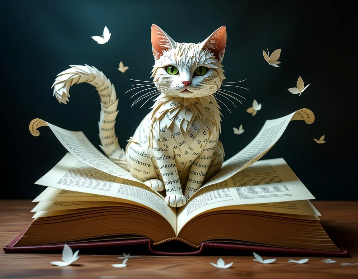 Surreal Paper Cat Emerges From Book