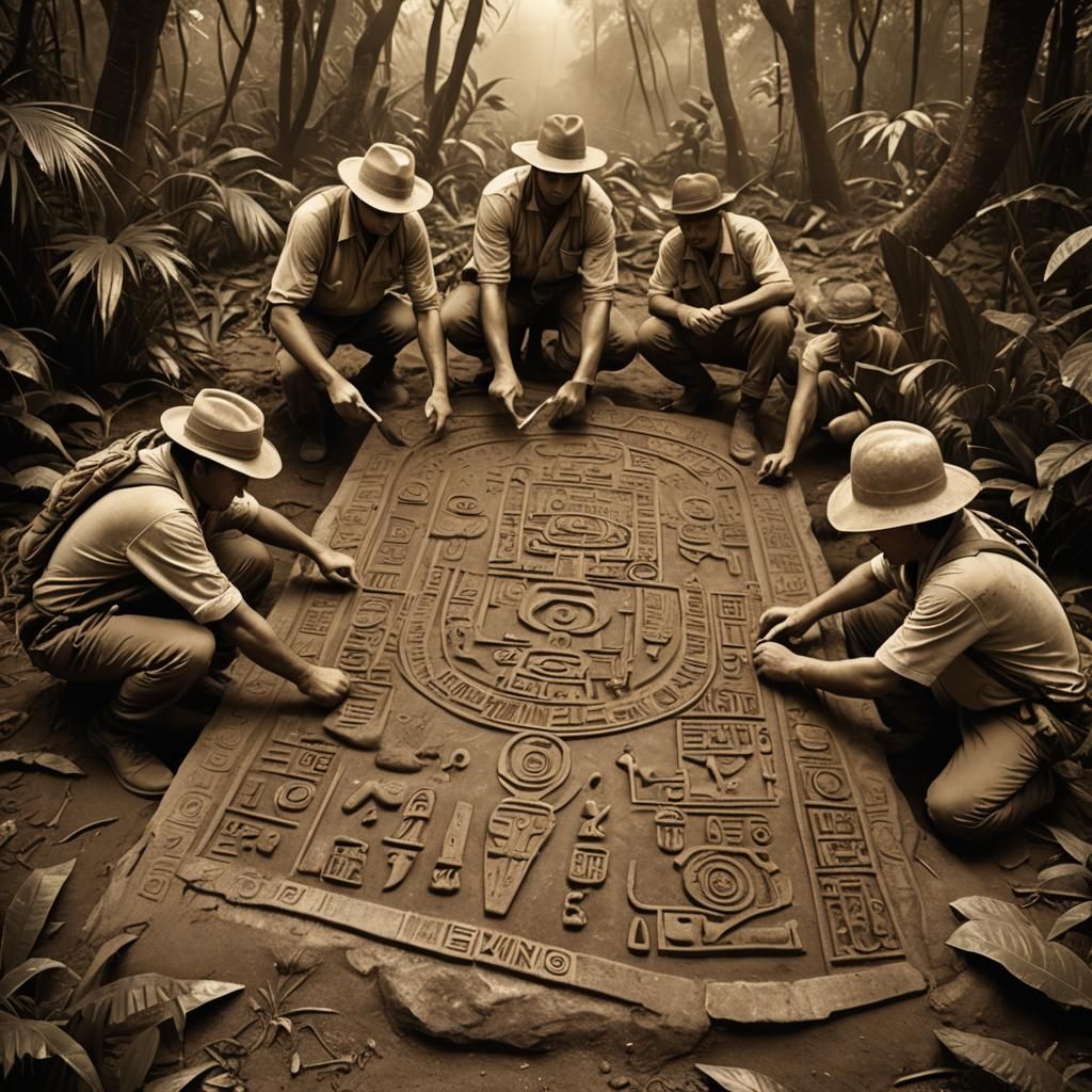 Archaeologist Excavates Ancient Spaceship in Sepia Photograp...